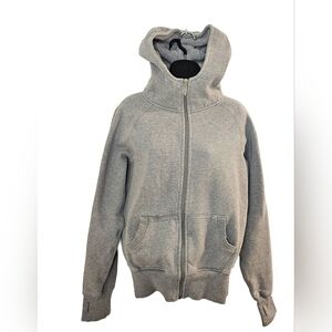 [One Tooth] Heavy Heather Grey Fleece Cotton Hoodie Zip Up Women Large